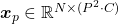 \boldsymbol{x}_{p} \in \mathbb{R}^{N \times (P^2 \cdot C)}